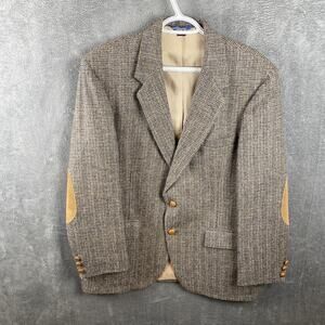 WFF by Farrah vint wool tweed blazer suede elbows leather buttons 42r